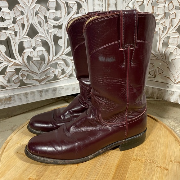 Justin Boots Shoes - Justin Round Plain Toe Burgundy Cordovan Roper Cowboy Western Boots Women's 6.5A